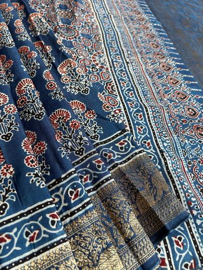 Jodha: HANDBLOCK AJRAKH DOLA SILK SAREE WITH MEENAKARI PALLU