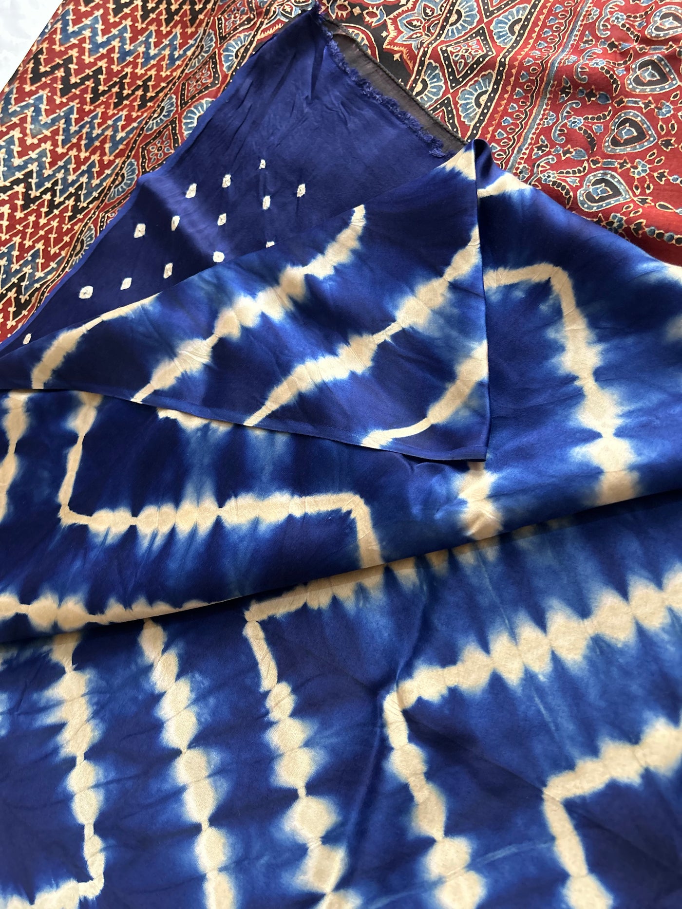 Blue Heaven: Handmade LEHRIYA- AJRAKH Modal Silk Saree