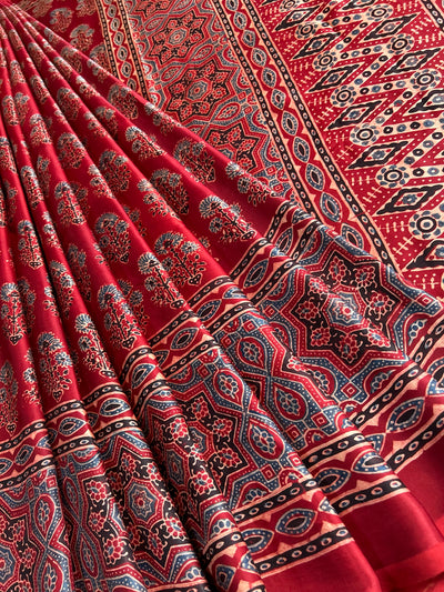 GULMOHAR: HANDBLOCK AJRAKH MODAL SILK SAREE