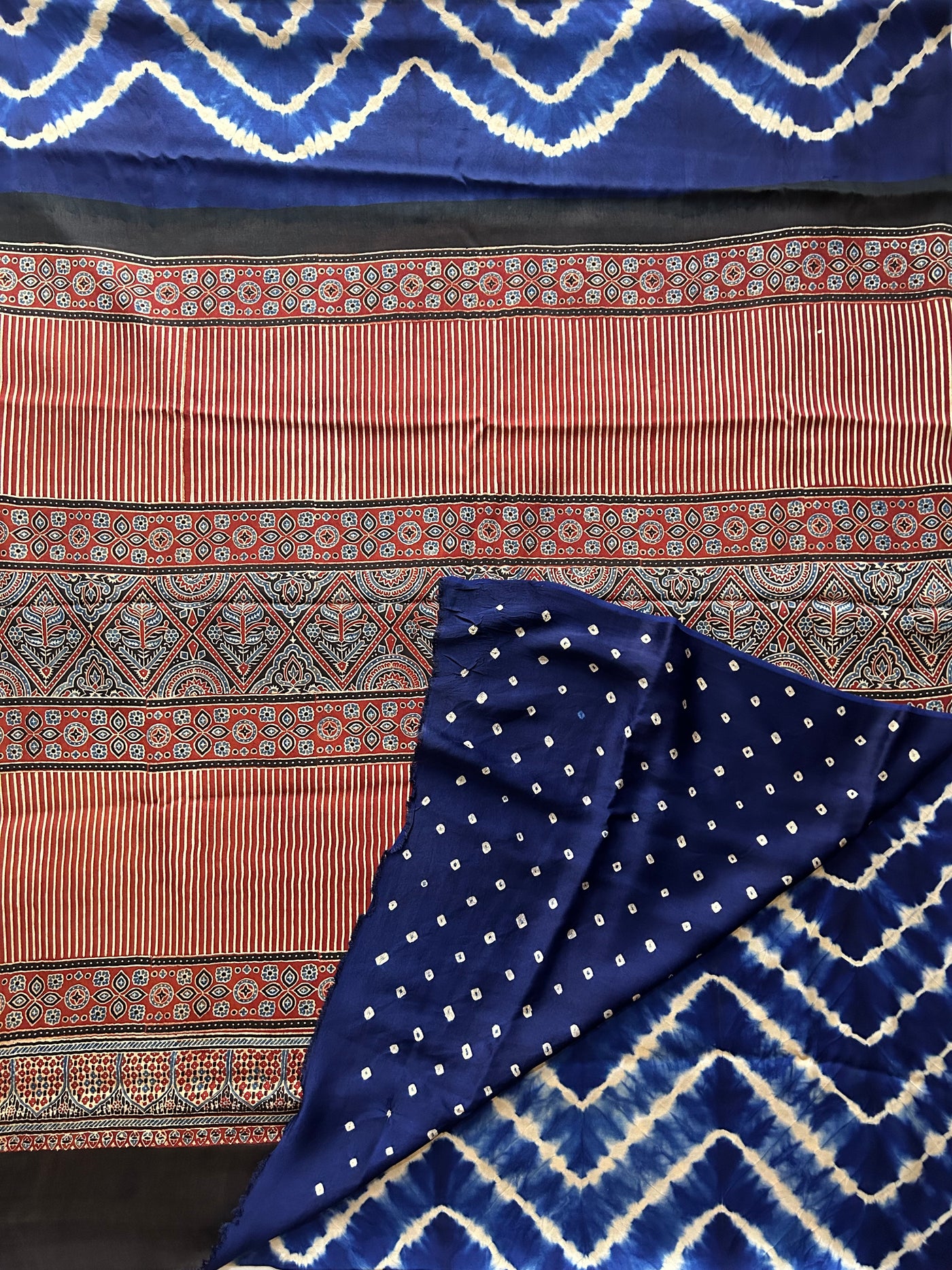 Neela Paani: Handmade LEHRIYA- AJRAKH Modal Silk Saree