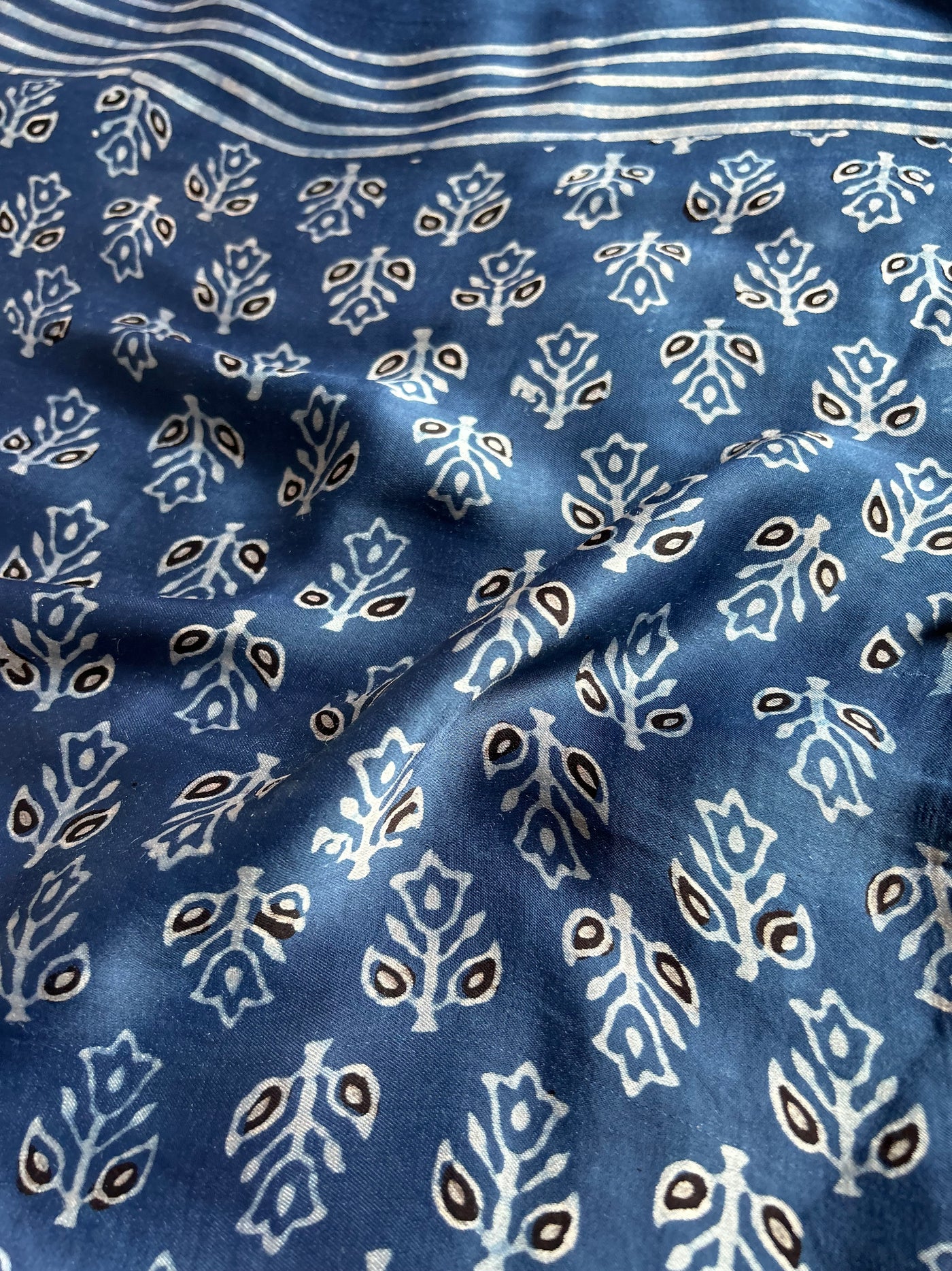 Indra:INDIGO, HANDBLOCK AJRAKH MODAL SILK SAREE