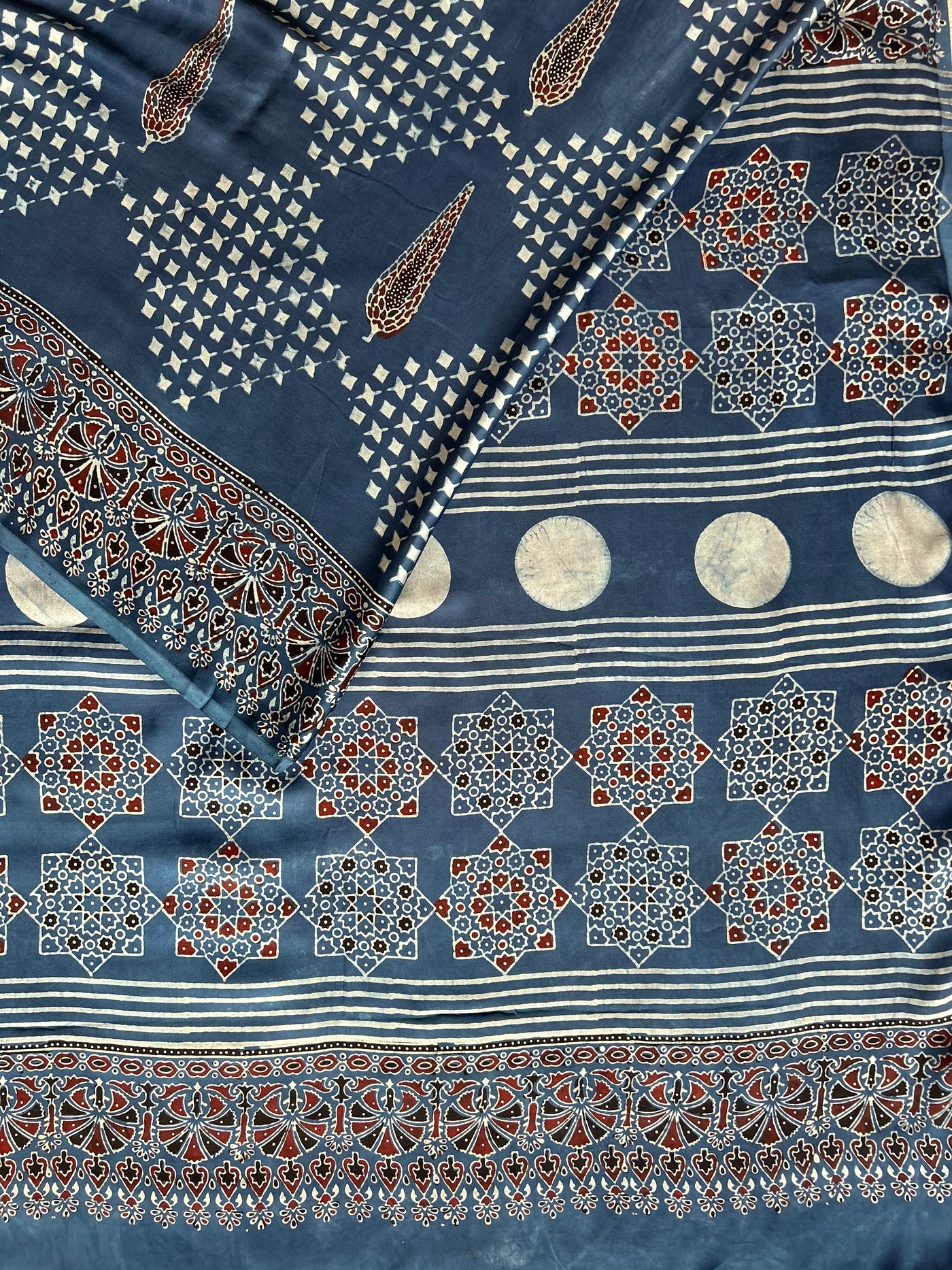 Indra:INDIGO, HANDBLOCK AJRAKH MODAL SILK SAREE