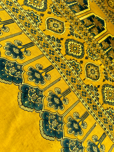 Latika: YELLOW,HANDBLOCK AJRAKH MODAL SILK SAREE