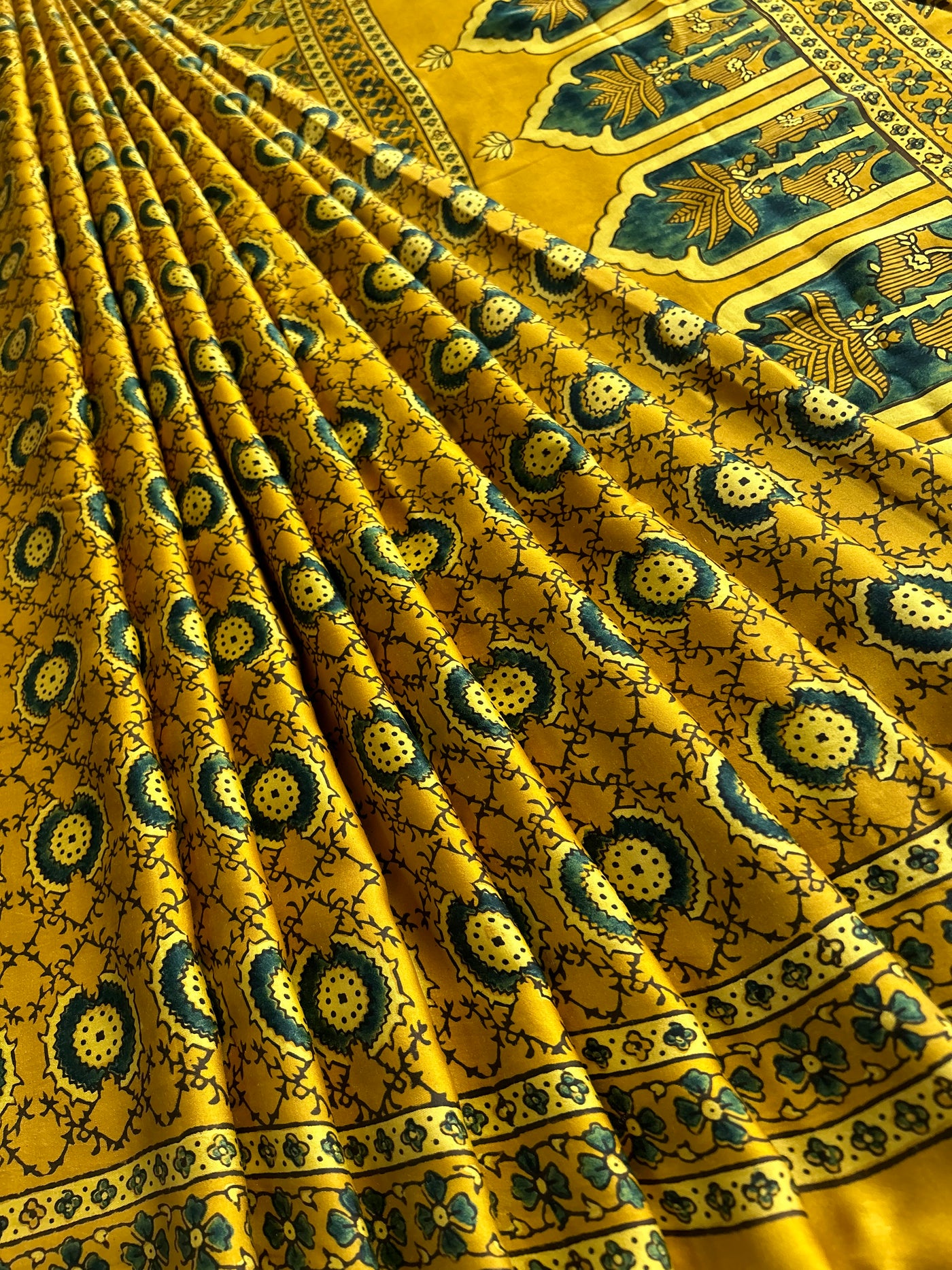 Latika: YELLOW,HANDBLOCK AJRAKH MODAL SILK SAREE