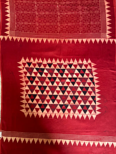 GUNJA: MADDER,HANDBLOCK AJRAKH MODAL SILK SAREE