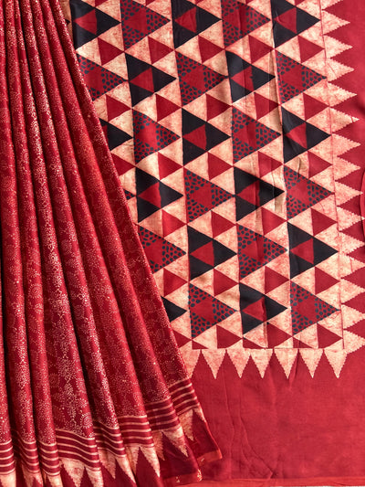 GUNJA: MADDER,HANDBLOCK AJRAKH MODAL SILK SAREE