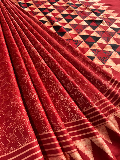 GUNJA: MADDER,HANDBLOCK AJRAKH MODAL SILK SAREE