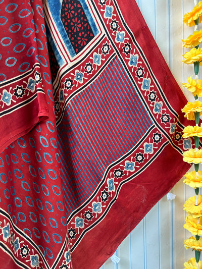 Jharokhe:Handblock Ajrakh Modal Silk Suit by