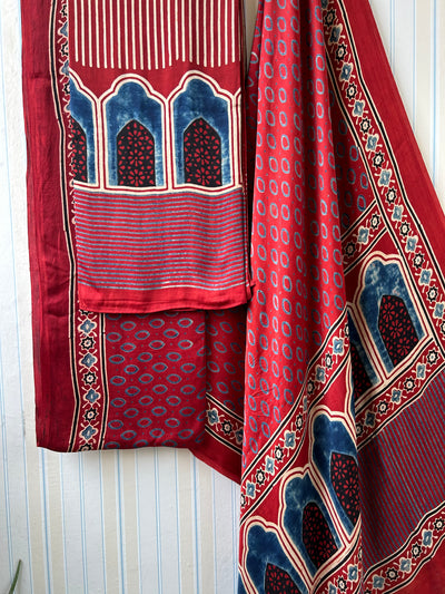 Jharokhe:Handblock Ajrakh Modal Silk Suit by