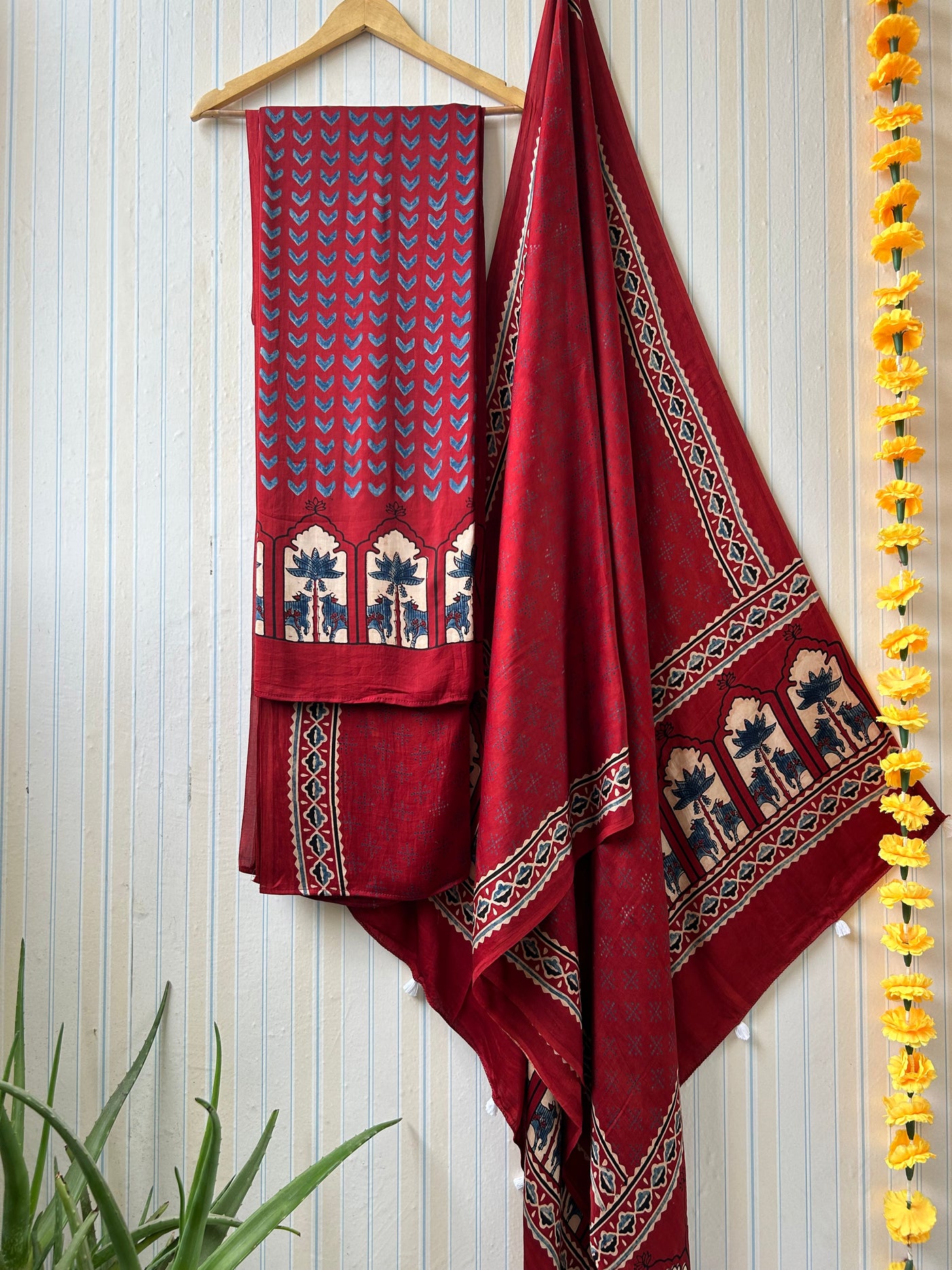 Raina:Handblock Ajrakh Modal Silk Suit by