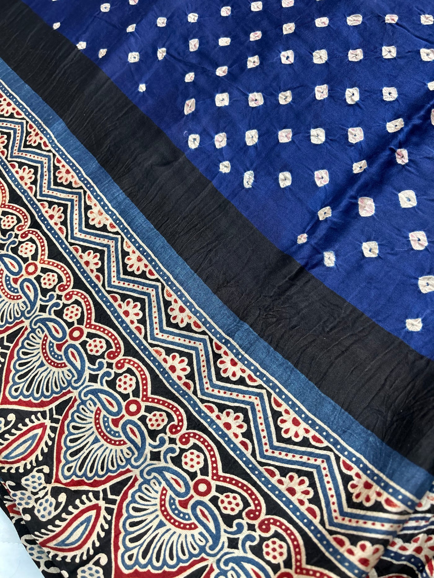 NEELIMA: AJRAKH BANDHEJ TISSUE MODAL SILK SAREE