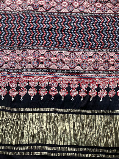 NEELIMA: AJRAKH BANDHEJ TISSUE MODAL SILK SAREE