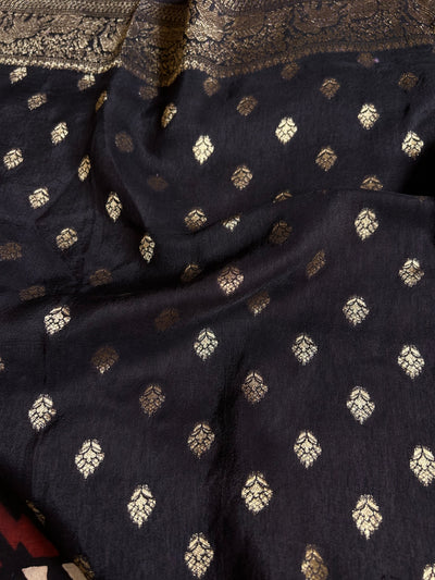 Kinjal:Handblock Ajrakh Dola Silk Saree With Meenakari Pallu.