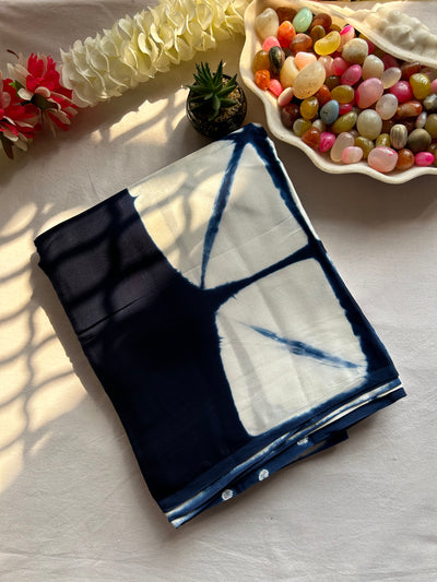 Blue Flex: Handmade Clamp Dye- Bandhej Modal Silk Saree