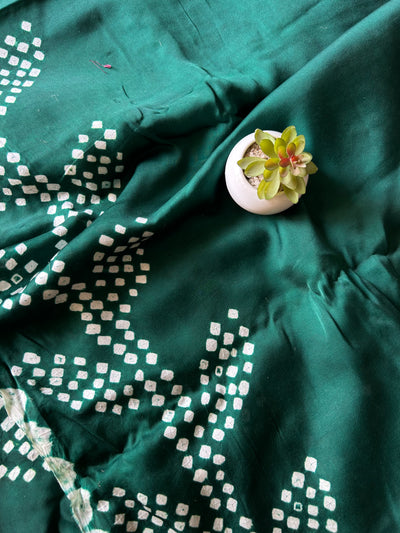 Raina : Dark Green,Handmade Designer Bandhani Modal Silk Tissue Pallu Saree