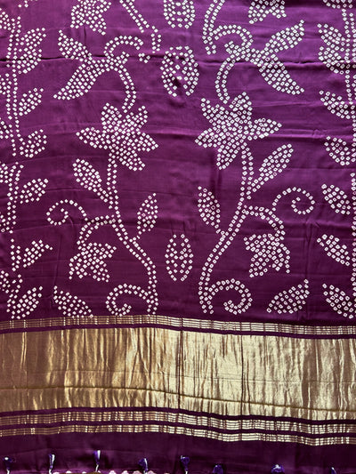 Sunahri : Violet, Handmade Designer Bandhani Modal Silk Tissue Pallu Saree