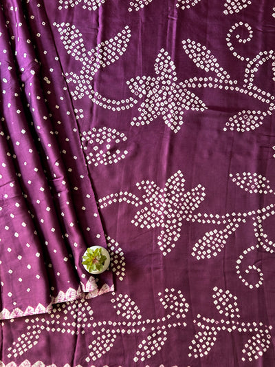 Sunahri : Violet, Handmade Designer Bandhani Modal Silk Tissue Pallu Saree