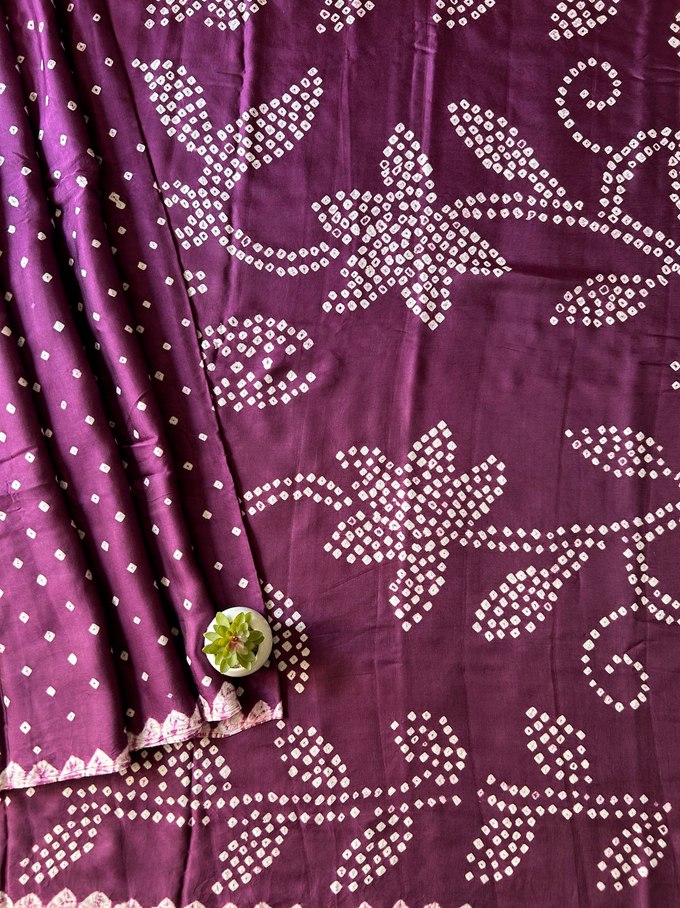 Sunahri : Violet, Handmade Designer Bandhani Modal Silk Tissue Pallu Saree