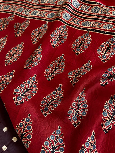 SUNAINA: HANDMADE AJRAKH BANDHEJ MODAL SILK SAREE