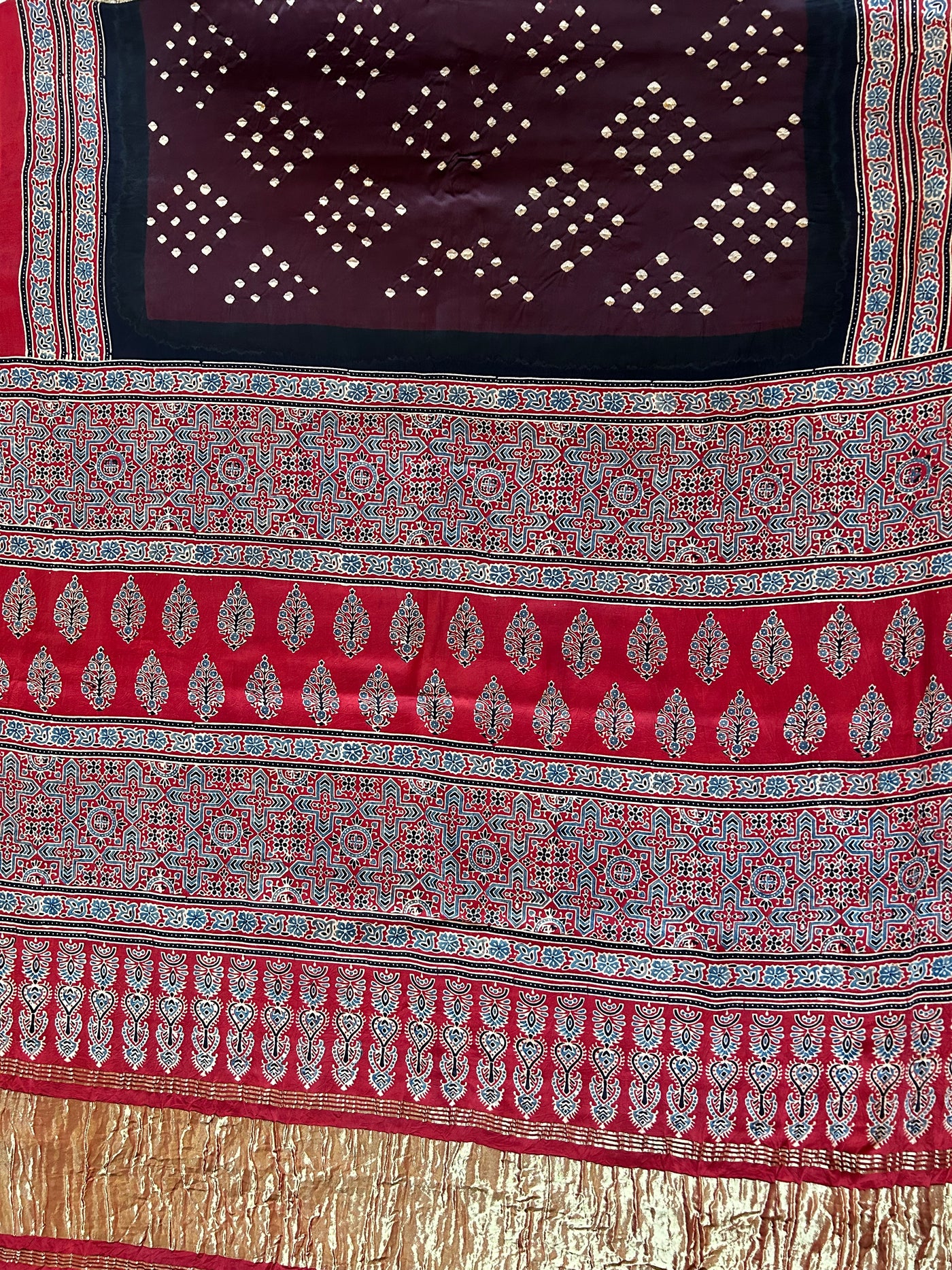 SUNAINA: HANDMADE AJRAKH BANDHEJ MODAL SILK SAREE