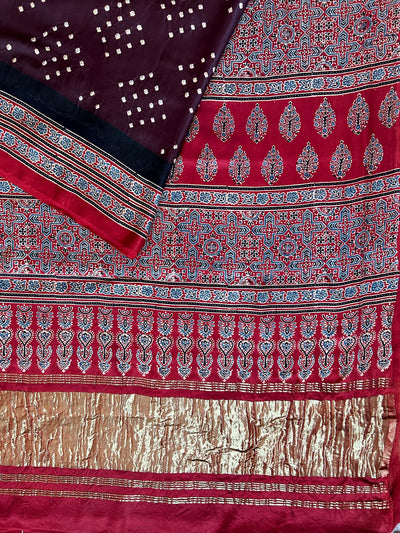 SUNAINA: HANDMADE AJRAKH BANDHEJ MODAL SILK SAREE