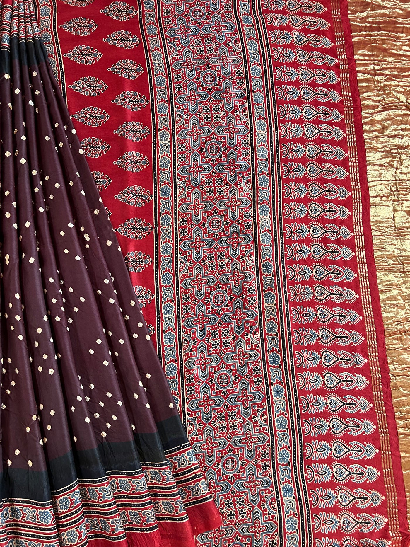 SUNAINA: HANDMADE AJRAKH BANDHEJ MODAL SILK SAREE