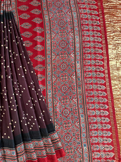SUNAINA: HANDMADE AJRAKH BANDHEJ MODAL SILK SAREE