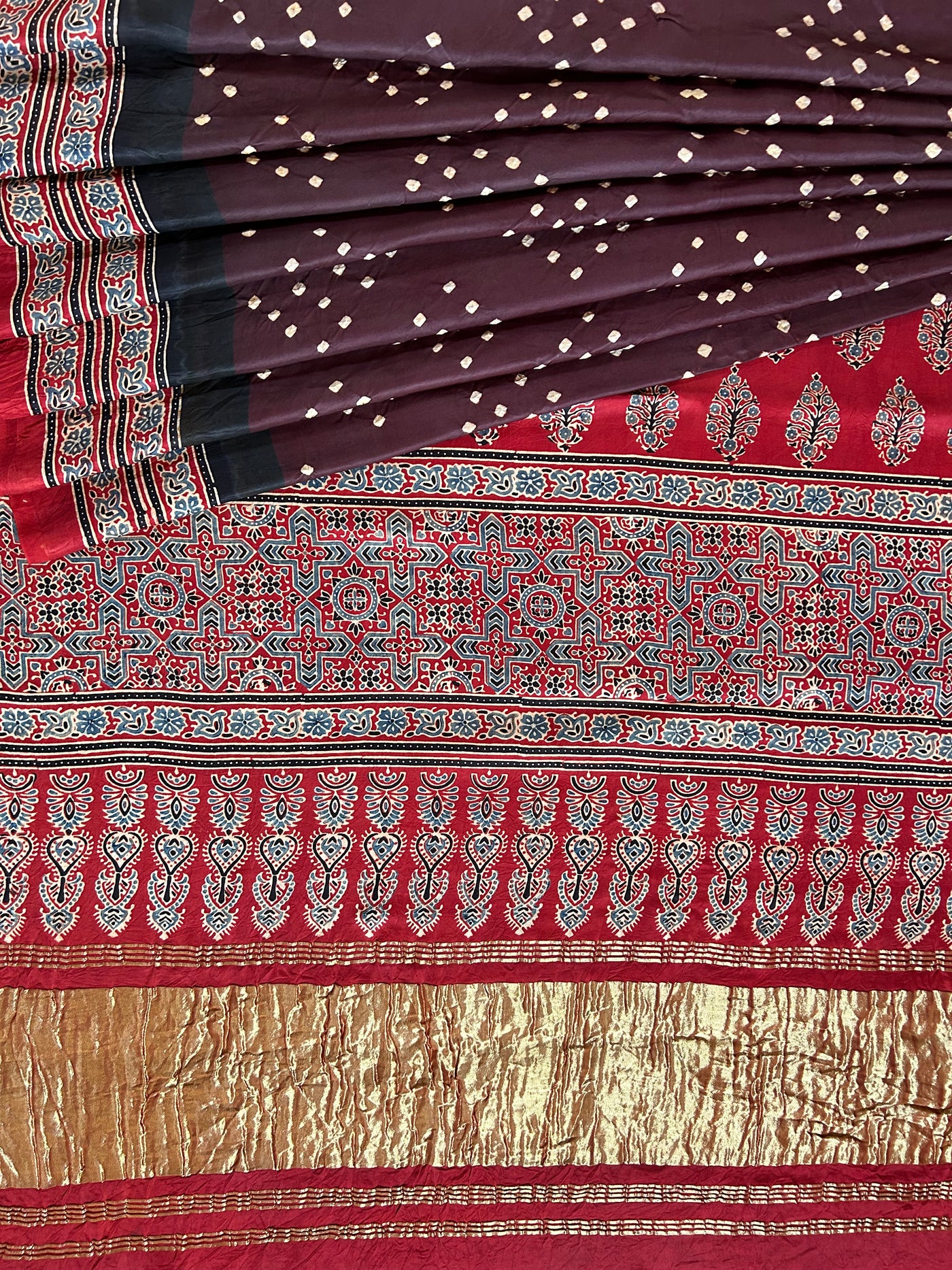 SUNAINA: HANDMADE AJRAKH BANDHEJ MODAL SILK SAREE