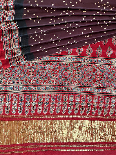 SUNAINA: HANDMADE AJRAKH BANDHEJ MODAL SILK SAREE
