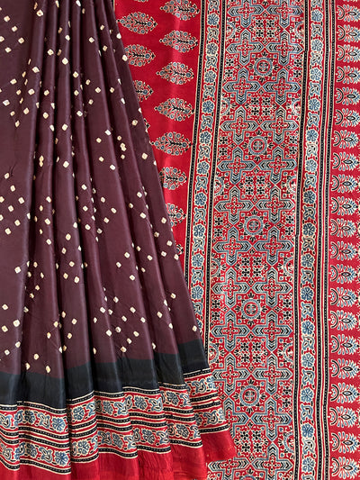 SUNAINA: HANDMADE AJRAKH BANDHEJ MODAL SILK SAREE