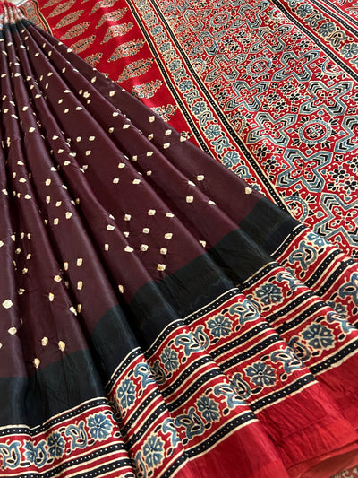 SUNAINA: HANDMADE AJRAKH BANDHEJ MODAL SILK SAREE