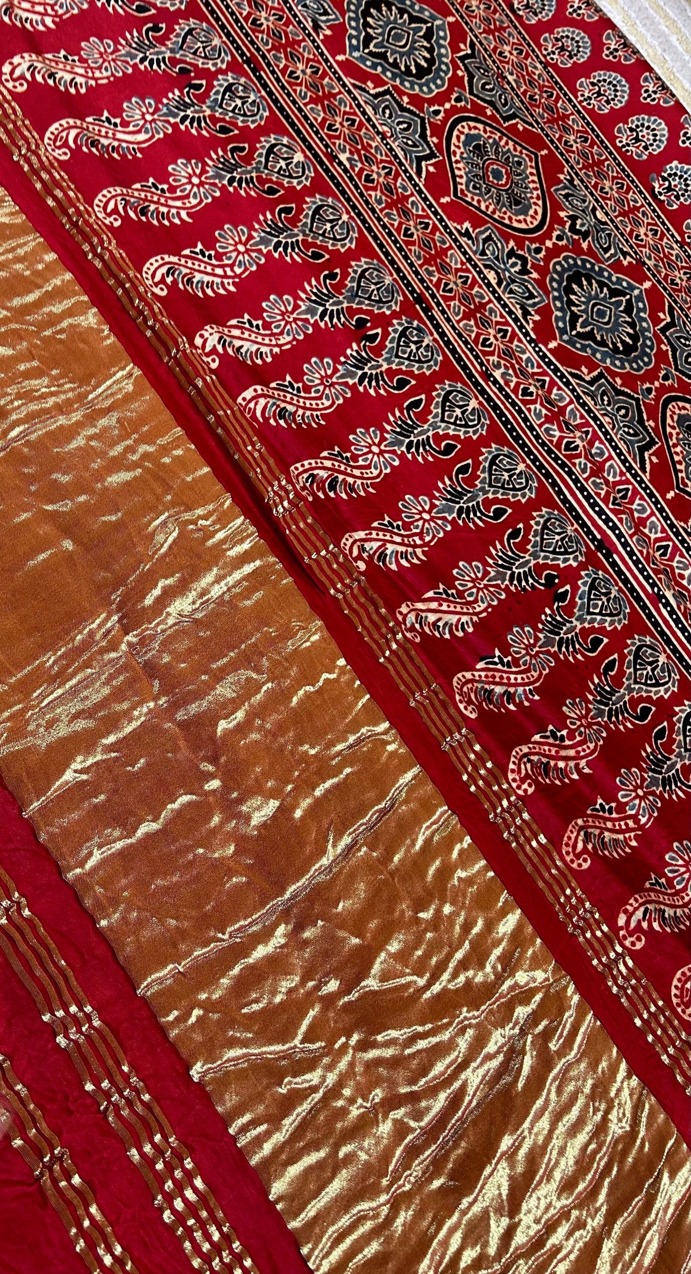 MAHI: HANDMADE AJRAKH BANDHEJ MODAL SILK SAREE