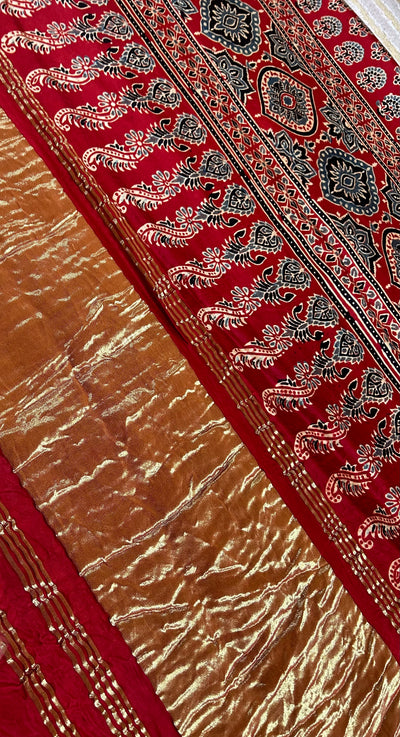MAHI: HANDMADE AJRAKH BANDHEJ MODAL SILK SAREE