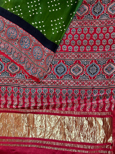 MAHI: HANDMADE AJRAKH BANDHEJ MODAL SILK SAREE