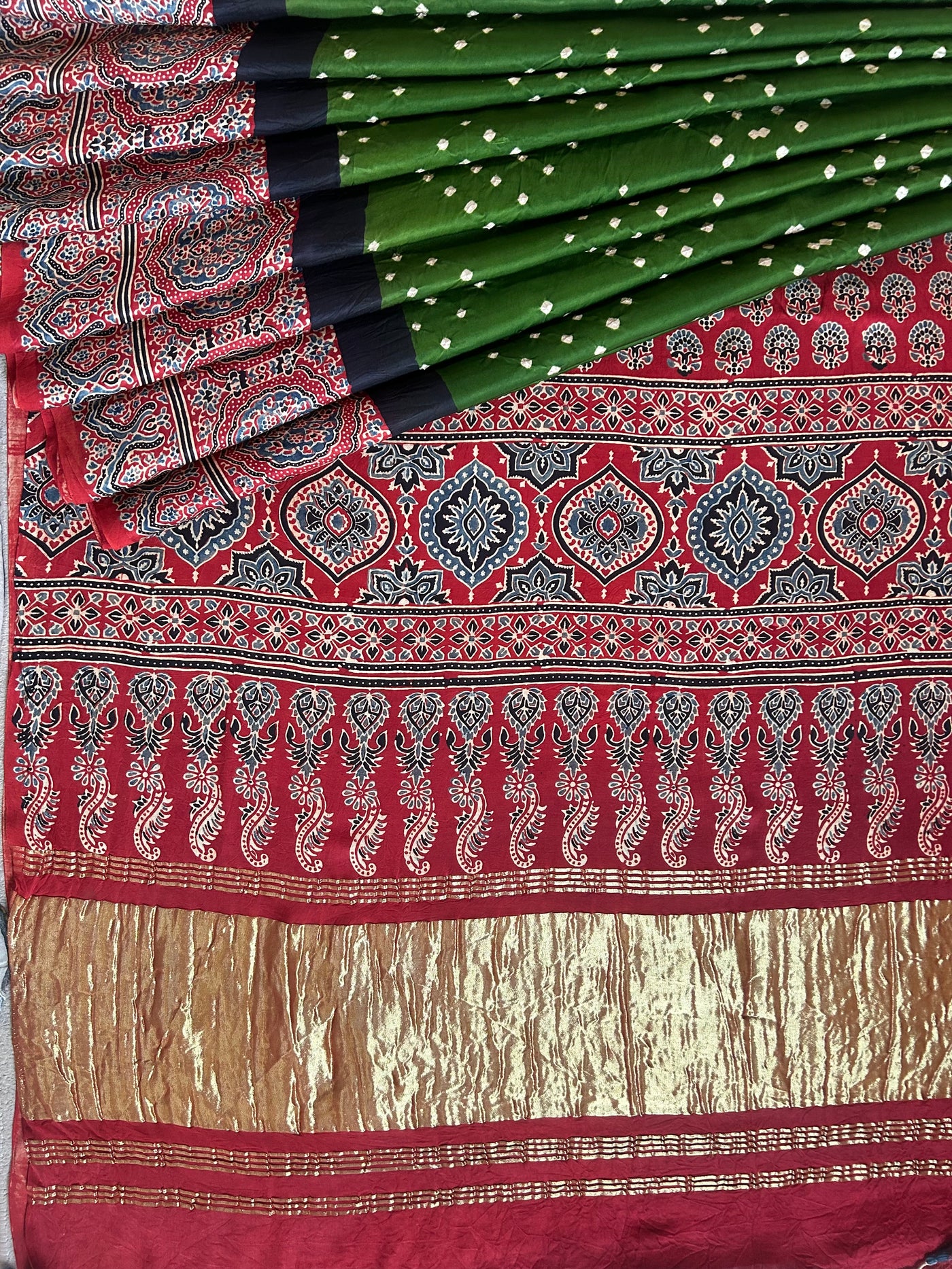 MAHI: HANDMADE AJRAKH BANDHEJ MODAL SILK SAREE
