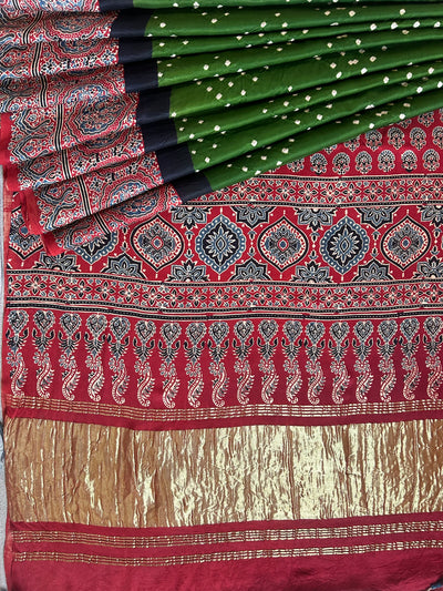 MAHI: HANDMADE AJRAKH BANDHEJ MODAL SILK SAREE