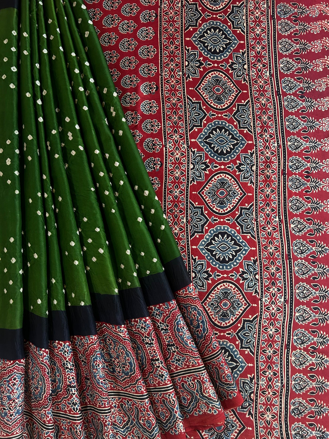 MAHI: HANDMADE AJRAKH BANDHEJ MODAL SILK SAREE