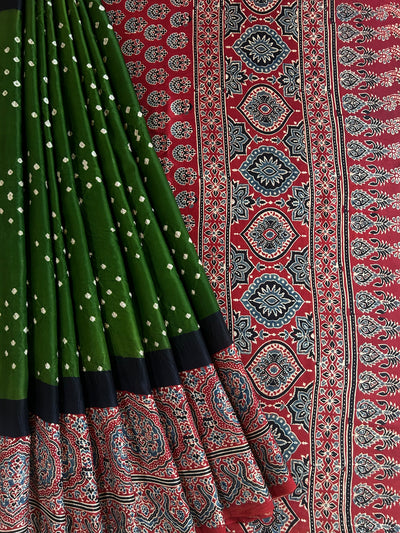 MAHI: HANDMADE AJRAKH BANDHEJ MODAL SILK SAREE