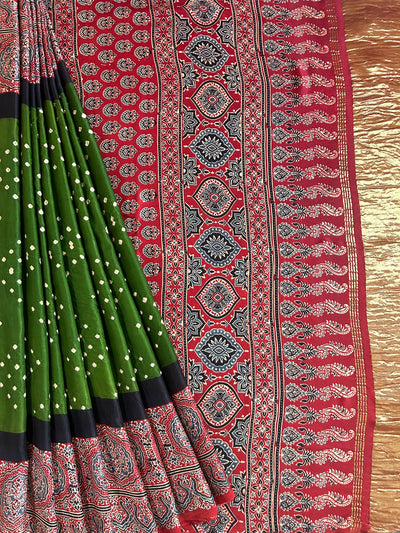 MAHI: HANDMADE AJRAKH BANDHEJ MODAL SILK SAREE