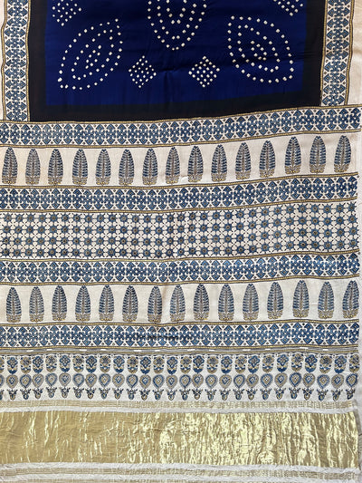 AADIYA: HANDMADE AJRAKH BANDHEJ MODAL SILK SAREE