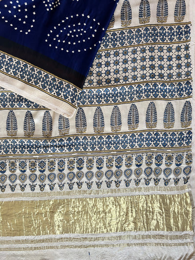 AADIYA: HANDMADE AJRAKH BANDHEJ MODAL SILK SAREE
