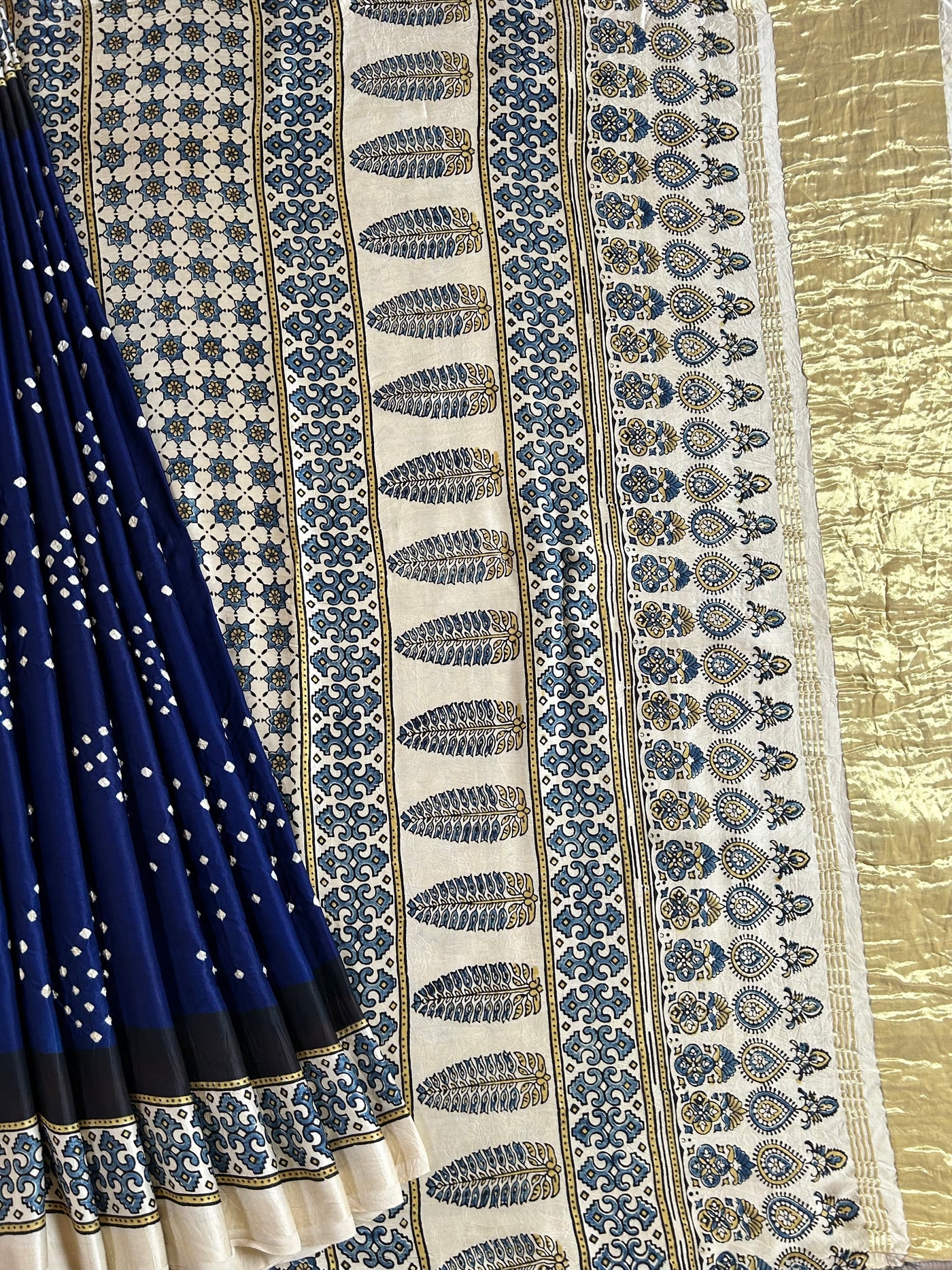 AADIYA: HANDMADE AJRAKH BANDHEJ MODAL SILK SAREE