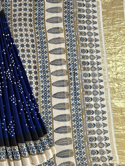AADIYA: HANDMADE AJRAKH BANDHEJ MODAL SILK SAREE