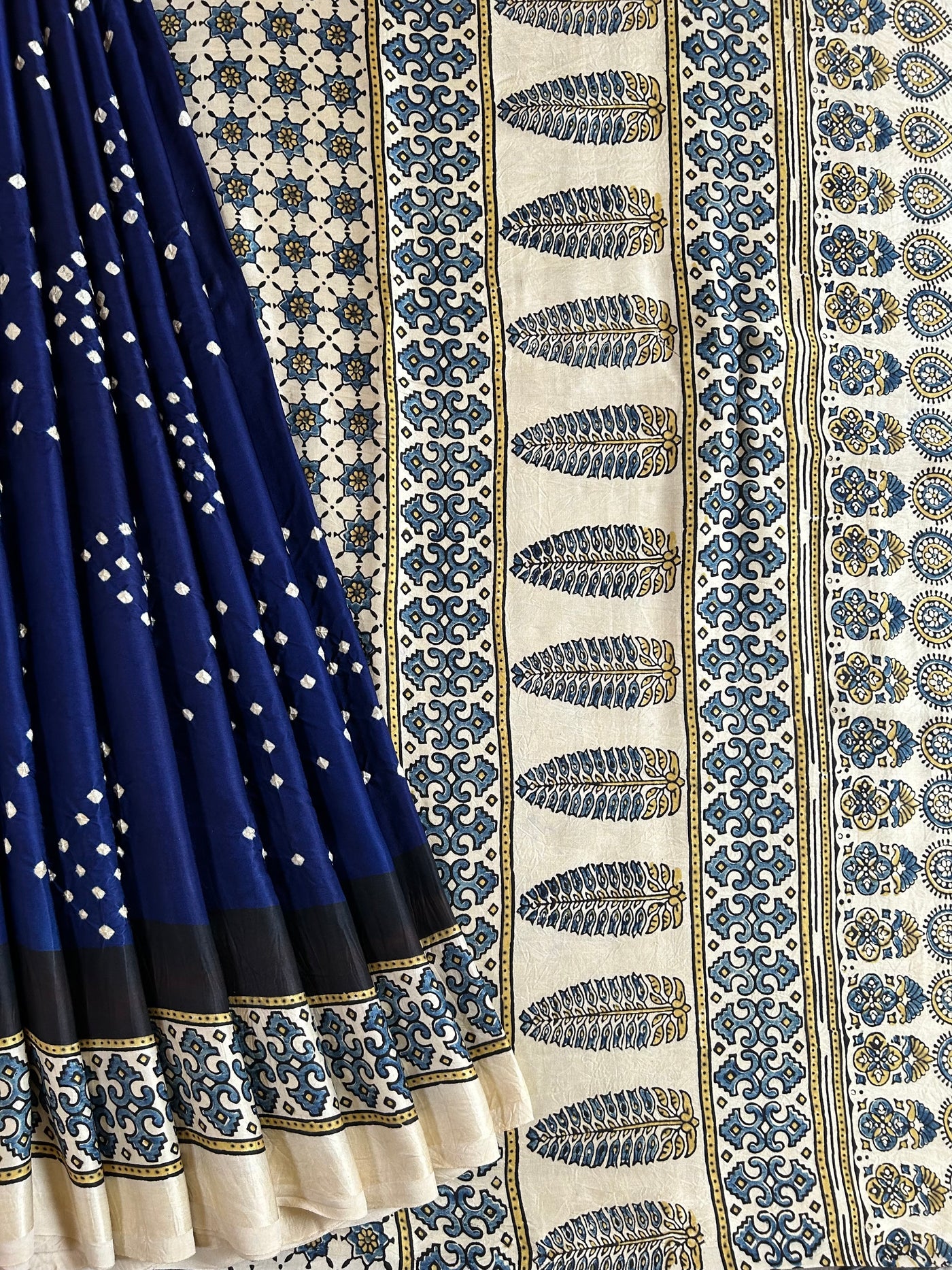 AADIYA: HANDMADE AJRAKH BANDHEJ MODAL SILK SAREE