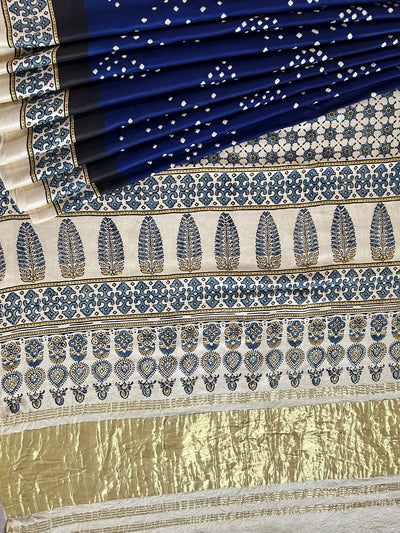 AADIYA: HANDMADE AJRAKH BANDHEJ MODAL SILK SAREE