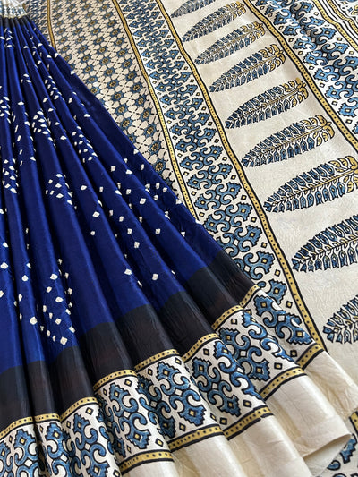 AADIYA: HANDMADE AJRAKH BANDHEJ MODAL SILK SAREE