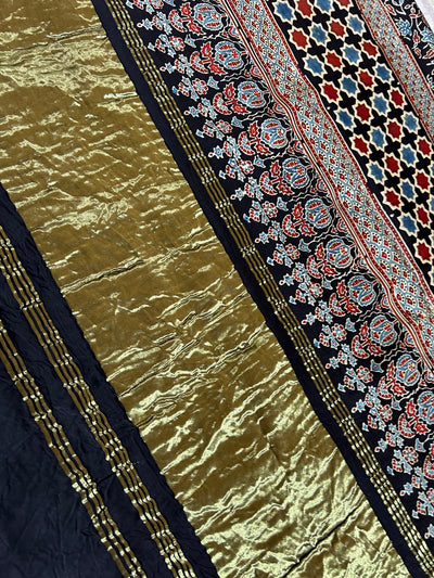 SNEHA: HANDMADE AJRAKH BANDHEJ MODAL SILK SAREE