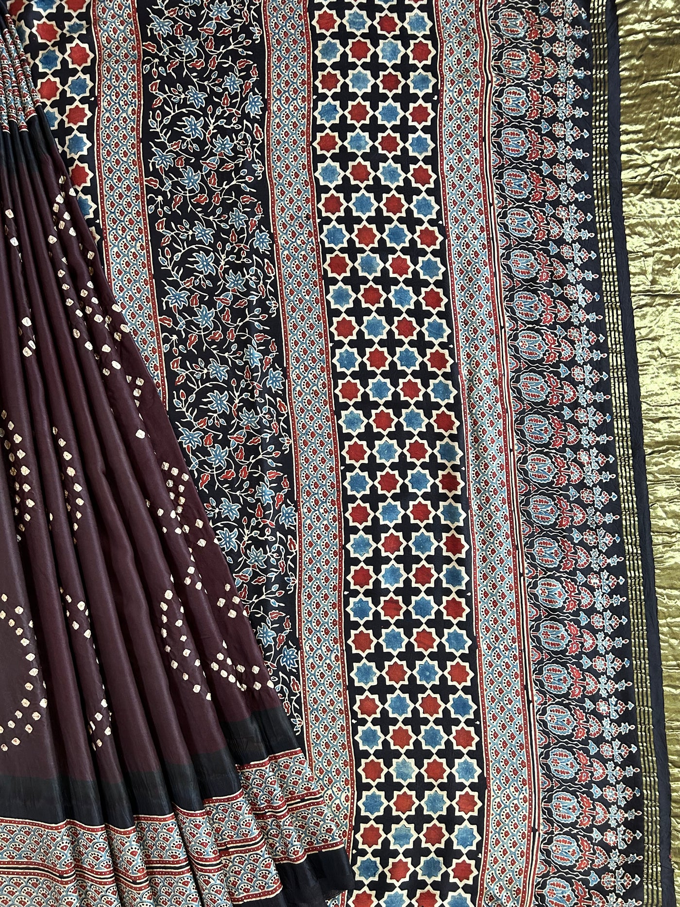 SNEHA: HANDMADE AJRAKH BANDHEJ MODAL SILK SAREE