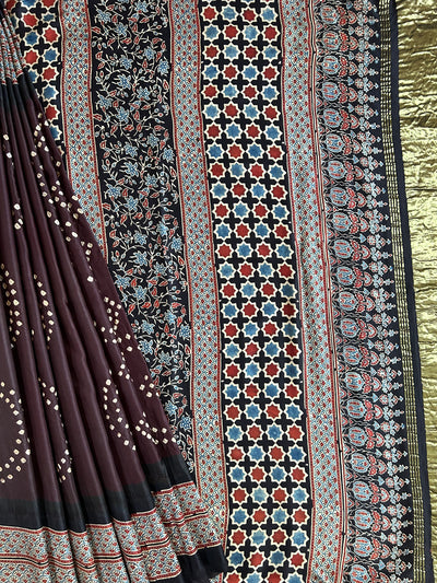 SNEHA: HANDMADE AJRAKH BANDHEJ MODAL SILK SAREE