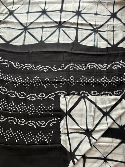 petunia Black: Handmade Clamp Dye- Bandhej Modal Silk Saree
